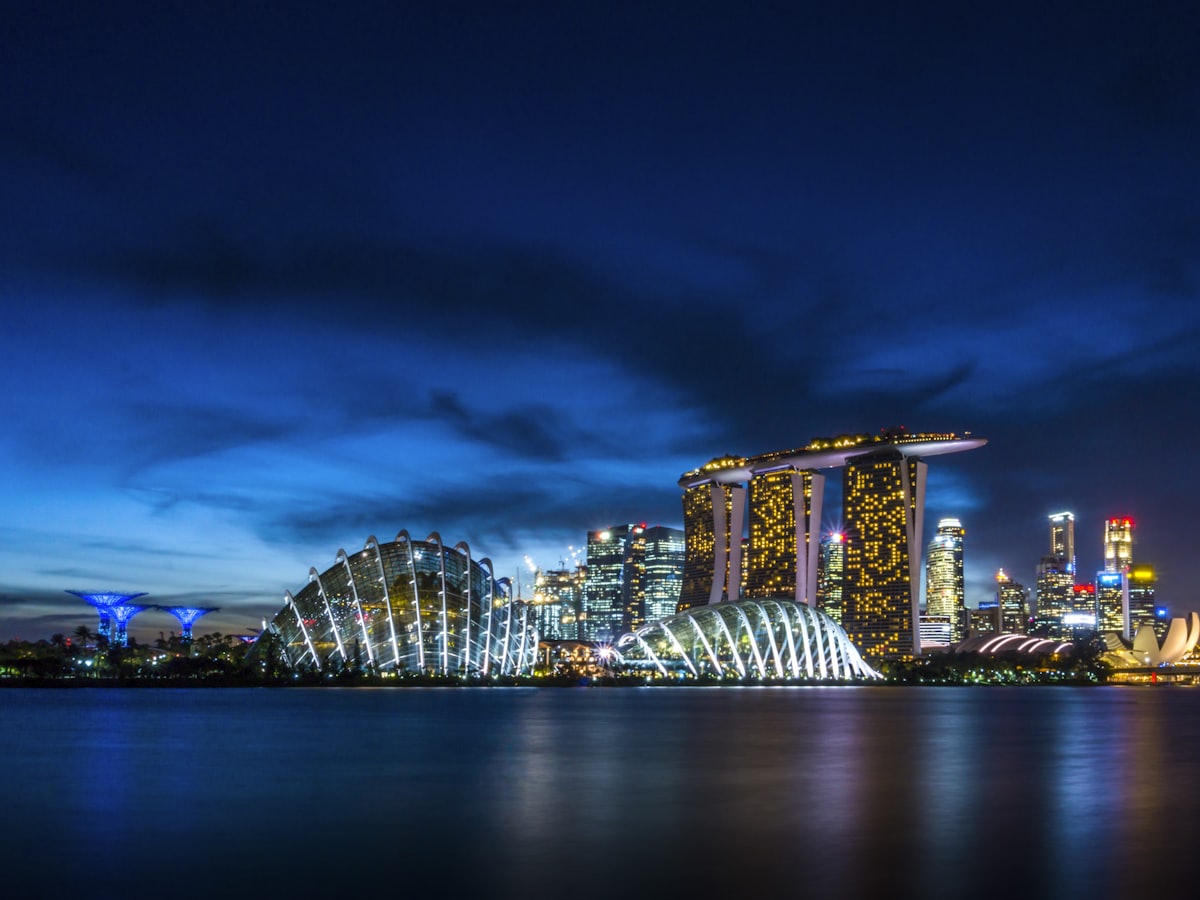 The Marina Bay skyline in Singapore at dusk